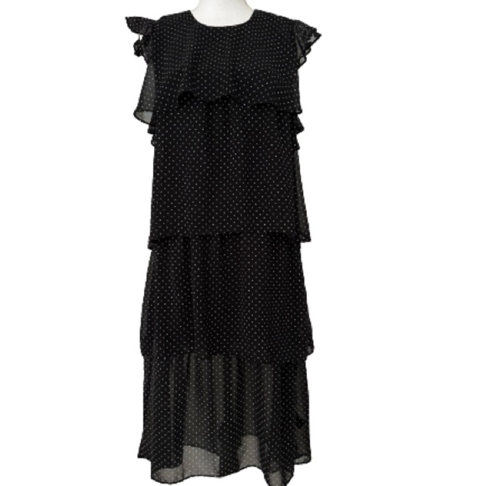 Who What Wear Women's Polka Dot Multi Tiered Dress, Sz M.